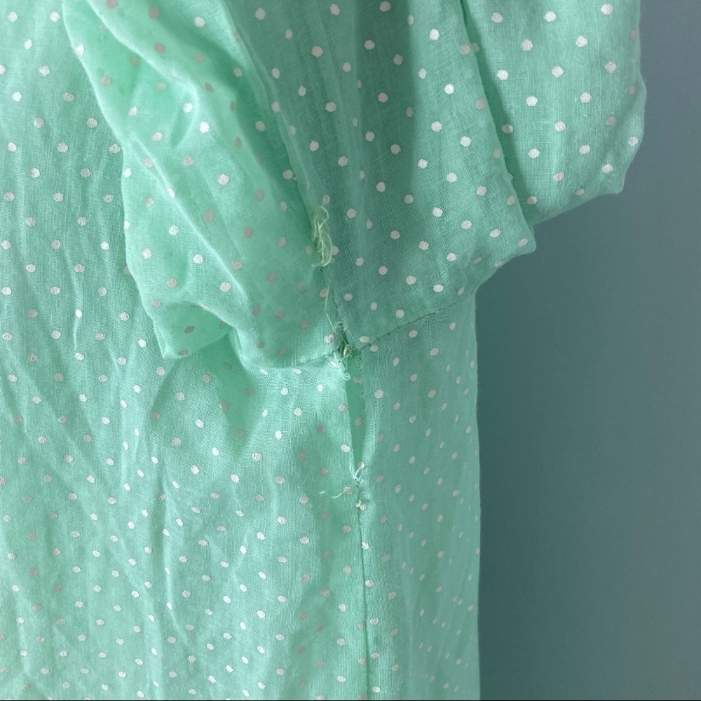 Vintage Green Polka Dot Long Button Front House Coat Night Gown - Picture 5 of 7